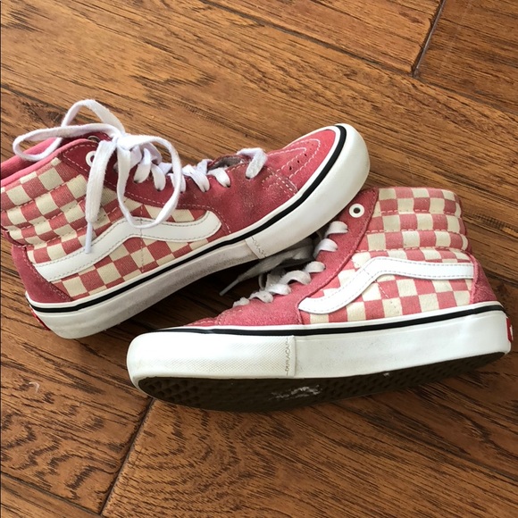 vans sk8 hi pink checkerboard